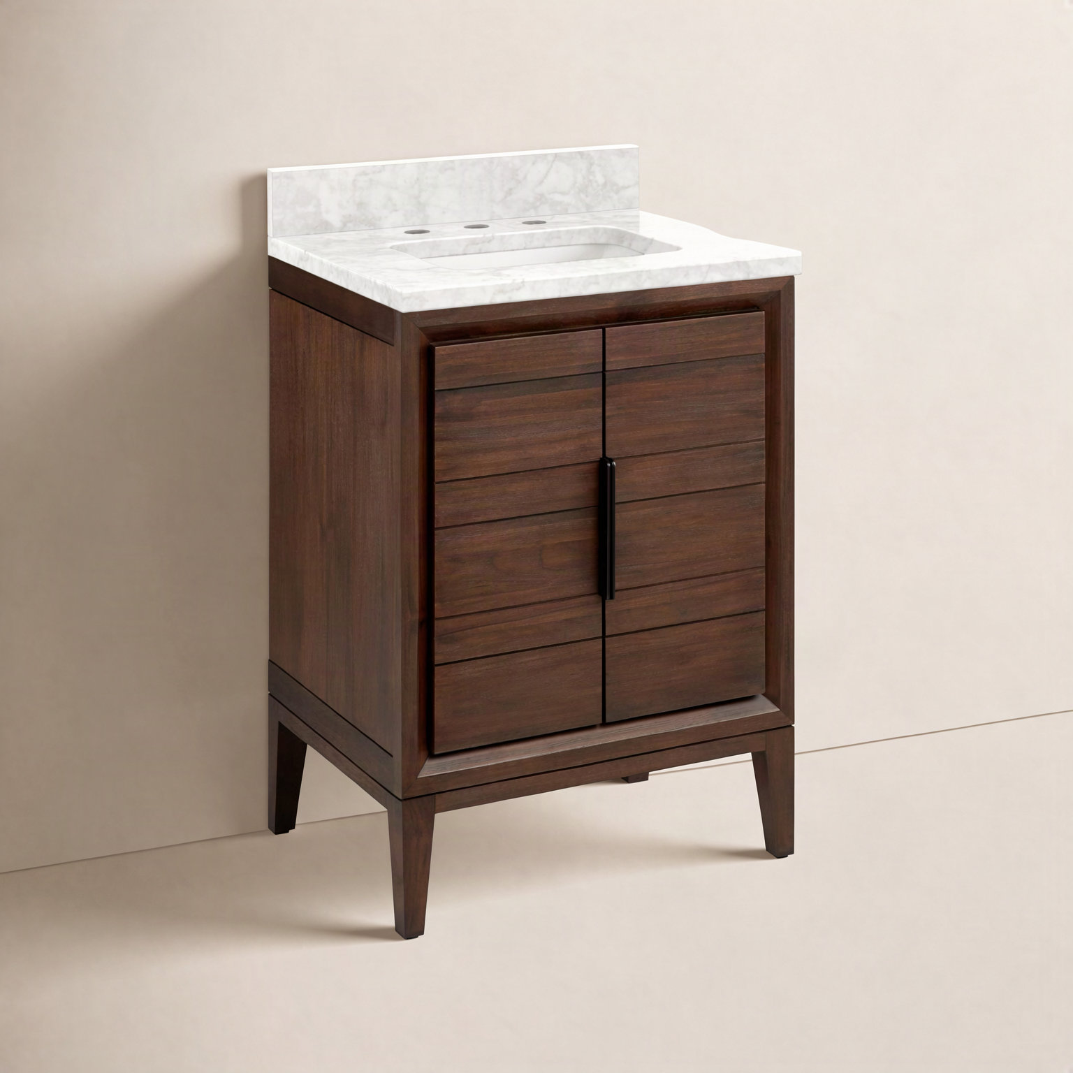 Aliso 24" Carrara Marble Single Bathroom Vanity, Carrara Marble, Java, 8" Widespread