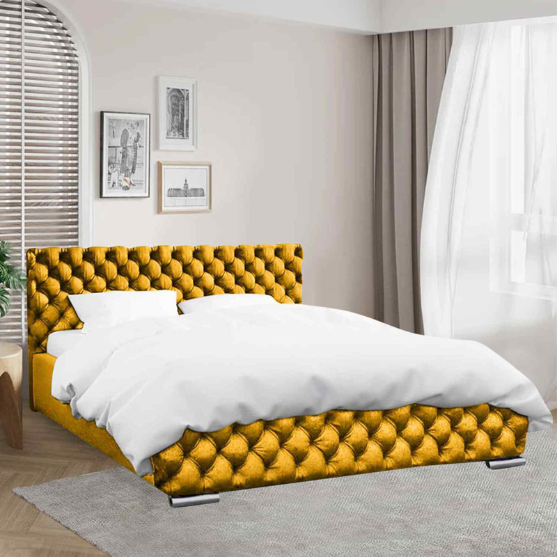 Giorgio Plush Velvet SIngle Bed, Double (4'6), Mustard