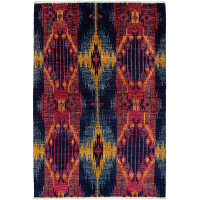 Céline One-of-a-Kind Rectangle 6' X 9' 2010s Wool Area Rug in Dark Navy/Red
