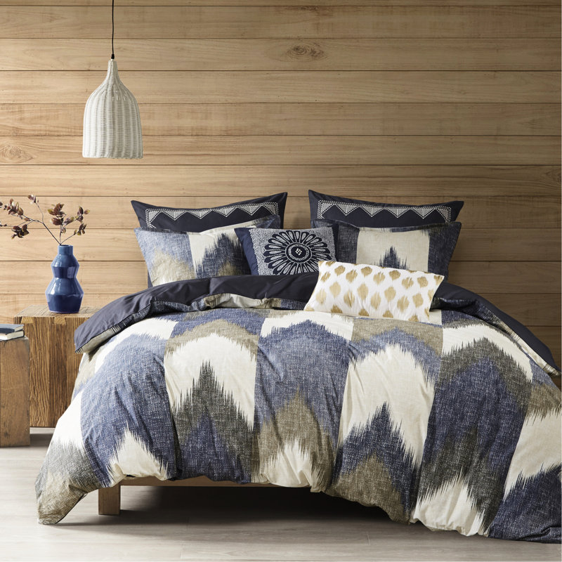 Housse de couette pour lit double / grand lit Mini - coton imprimé avec motif et fermeture à 2 taies décoratives avec attaches de coin à revers pour un look de chambre à coucher moderne Imprimé de literie moderne coordonnant Good Night's Rest