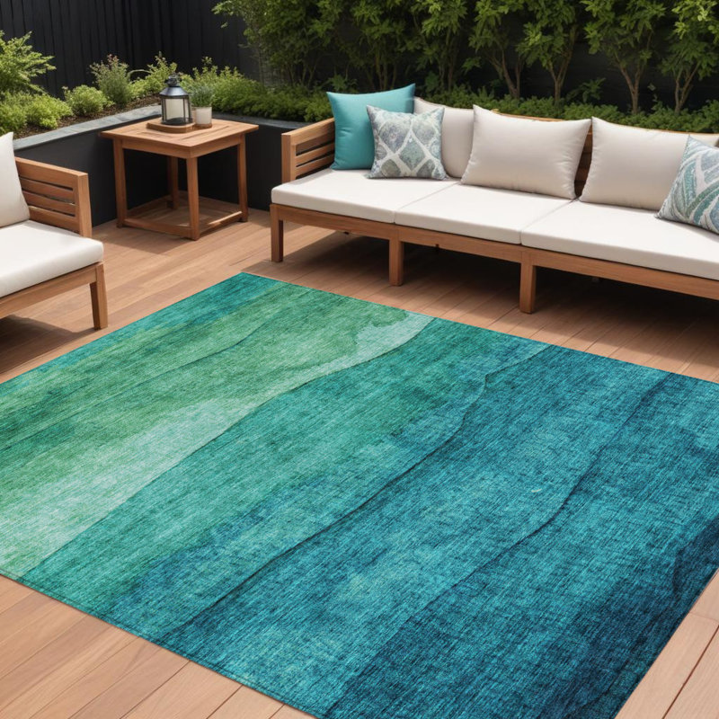 Tapis d'extérieur lavable abstrait bleu sarcelle 8 pi x 10 pi