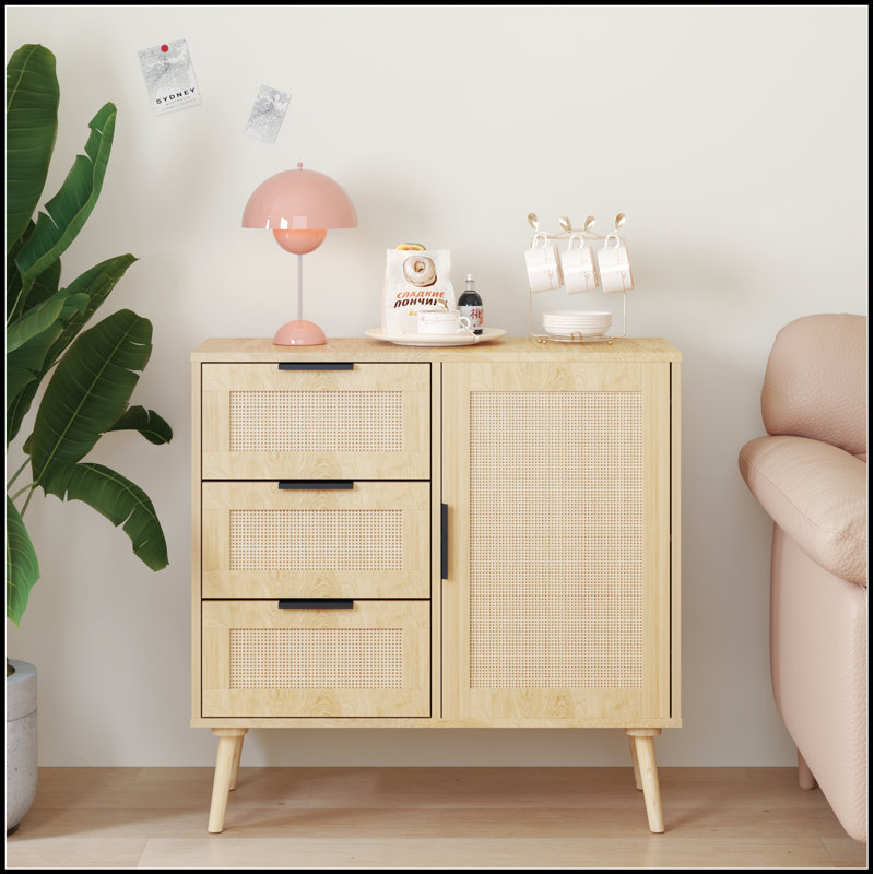 Commode moderne en bois de rotin avec tiroirs spacieux et tablette réglable pour un rangement polyvalent dans n'importe quelle pièce