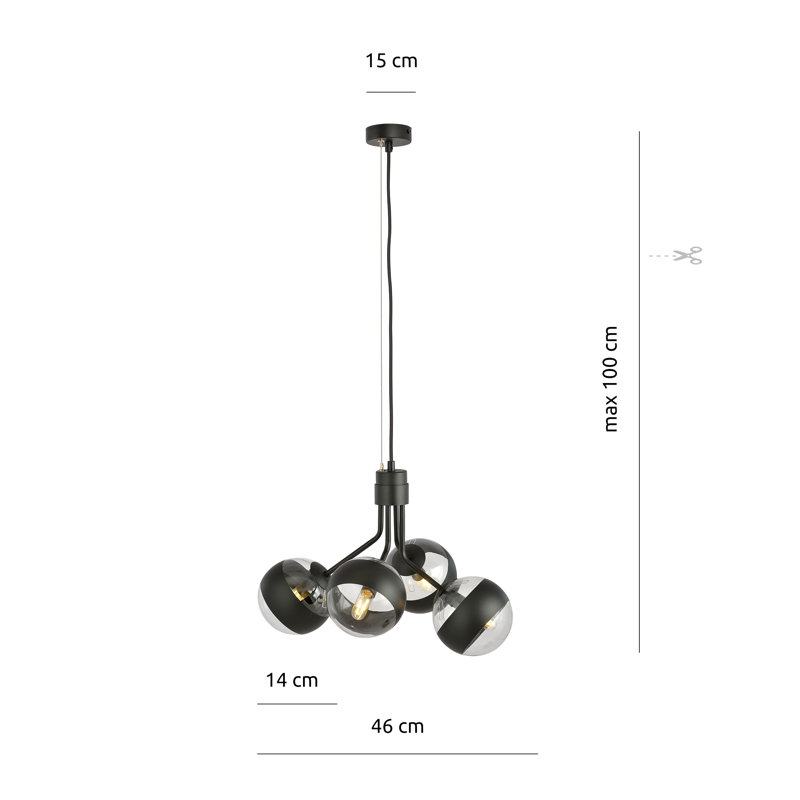Jelks 4 - Light Black Unique/Statement Pendant, Transparent/Black
