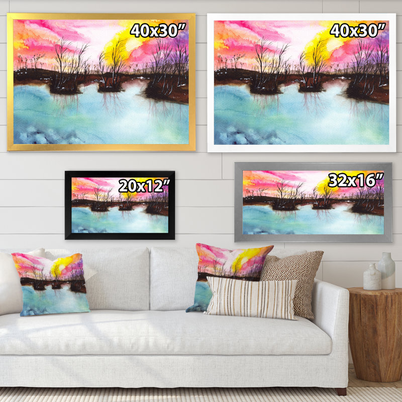 «A Landscape With A Blue Lake Swampy Shore», reproduction sur toile, Toile argentée avec cadre d'angle fermé