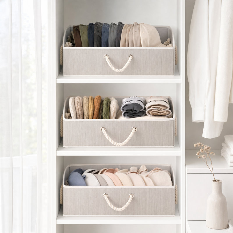 Ensemble de boîtes en tissu avec poignées, Gris