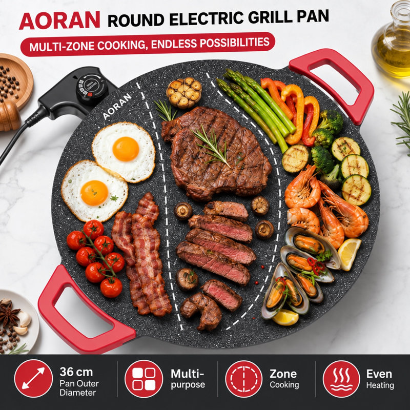 Gril électrique d'intérieur sans fumée AORAN, 40 cm (15,75 po)