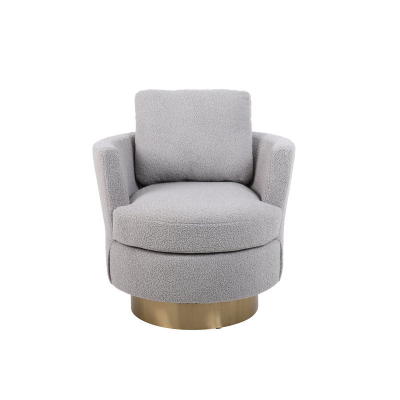 Fauteuil d'appoint pivotant gris pour chambre à coucher, fauteuil avec base en acier inoxydable doré et housse de coussin en mousse - utilisation durable