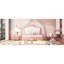 Structure de lit double pleine grandeur avec lumières DEL, lit princesse rembourré moderne avec tête de lit couronne, blanc et rose