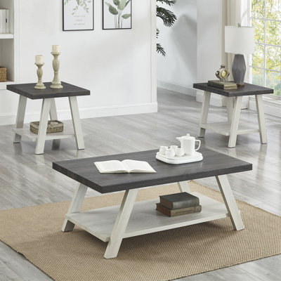 Tevis 3-Piece Wood Coffee Table with Shelf