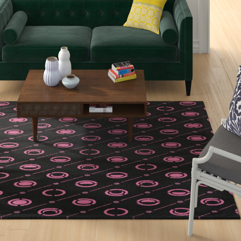 Tapis décoratif des phases de lune noires, Rectangle de 5 pi x 7 pi