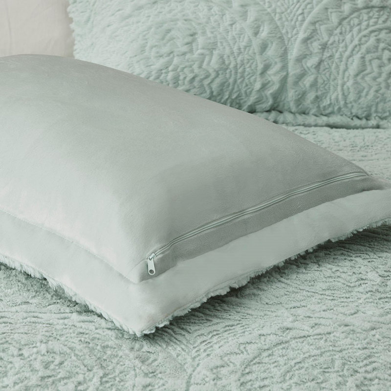 Ensemble de literie ultra pelucheux, polyester fausse fourrure, motif brodé moderne, confort à la maison