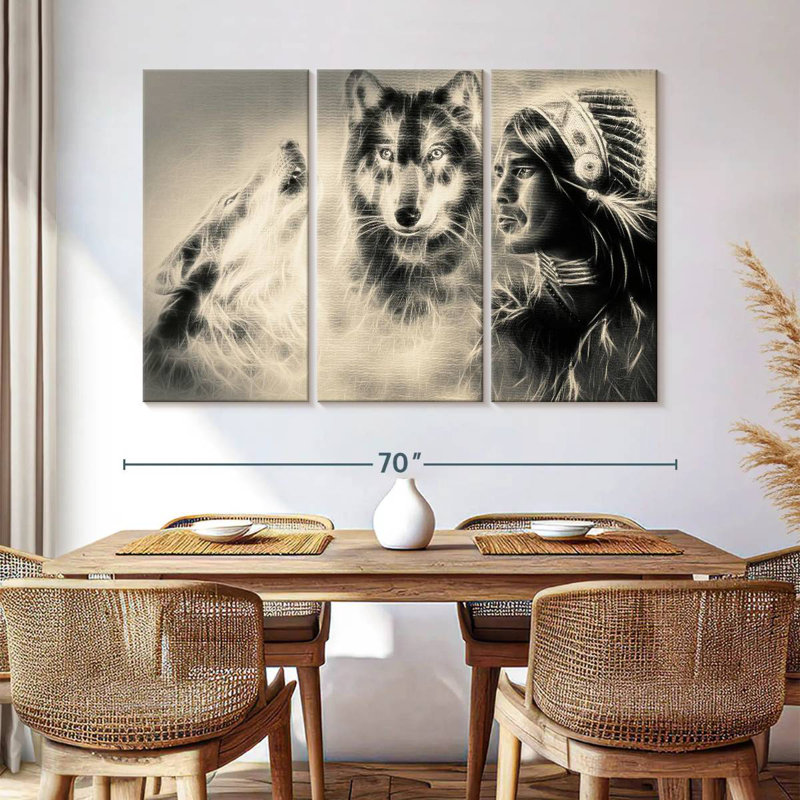 Leisha Native American Wolf Warrior, 42" H x 65" W