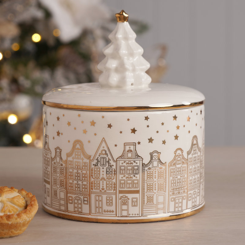 White Container with Village Design