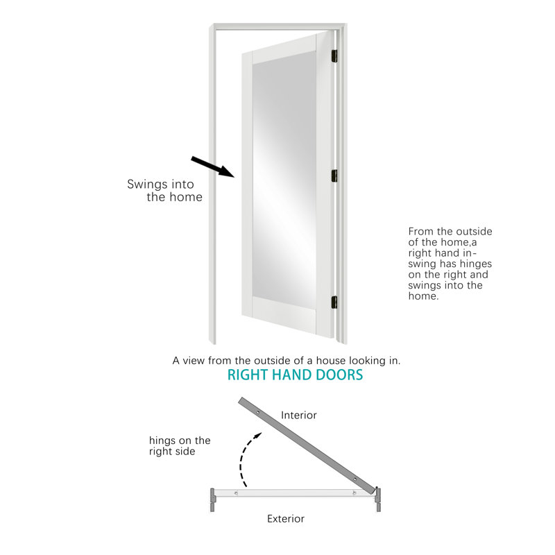 Prehung Slab Doors - 1 Lite Mirrored Surfaced Modern Design MDF With Door Jamb And Hingers, 32" x 80", Right