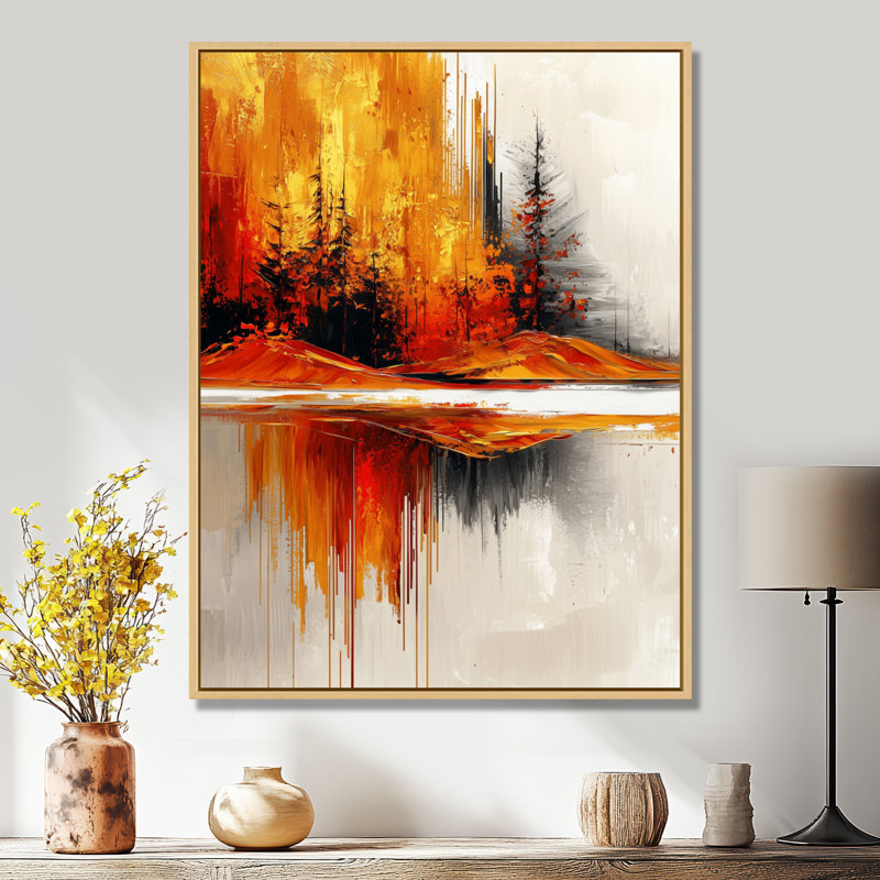 «Opsincs Abstract Autumn Forest In Ethereal Horizon II», art mural paysages, H 44 po x l 34 po, Crème, crème