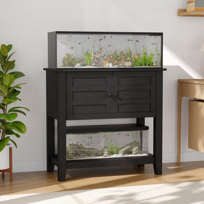 Heavy Duty Aquarium Stand for 20–29 Gallon Fish Tank, Black Engineered Wood Fish Tank Cabinet with Double Magnetic Doors & Open Storage Shelves, Anti-Tip Stable Reptile Terrarium Table for Home