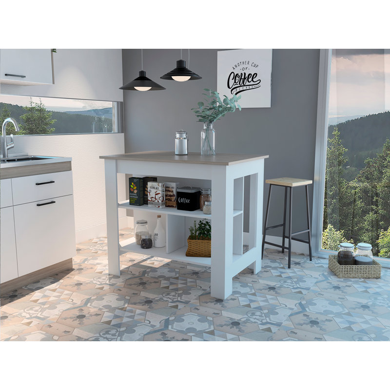 Kitchen Island Antibacterial, Three Shelves, Four Legs  -Light Gray / White, Light Gray/White