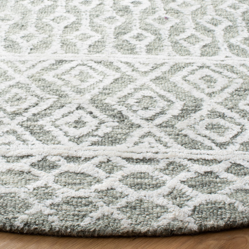 Tapis géométrique en laine / viscose / coton touffeté à la main Percy, Rond 6 pi
