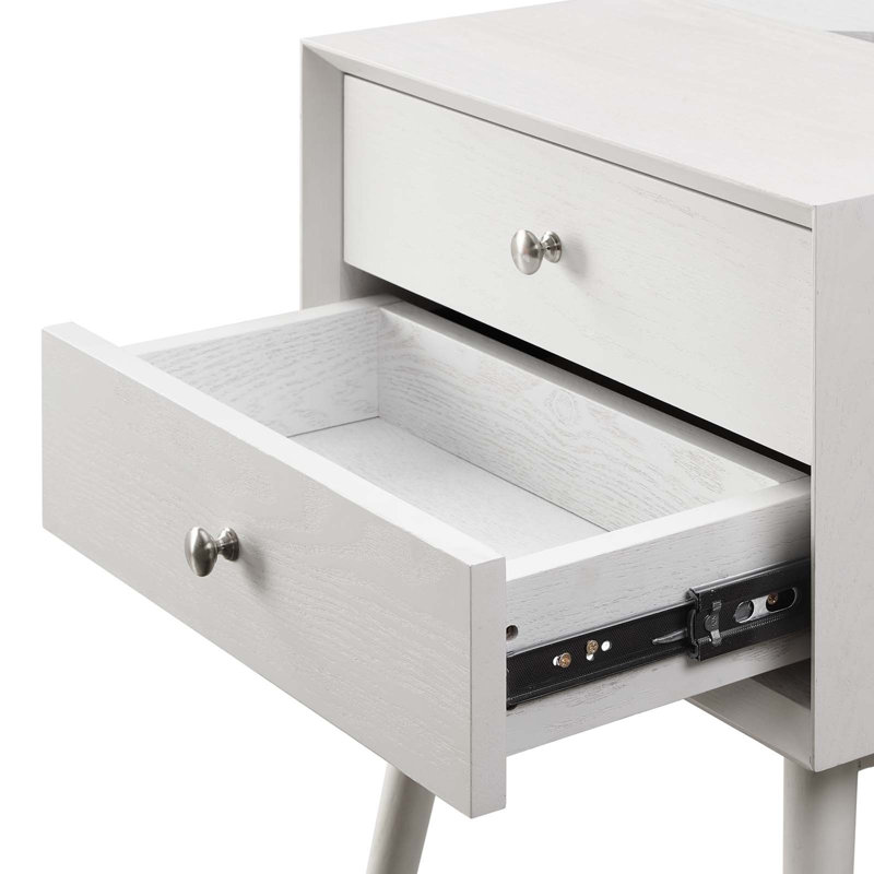 Ember Wood Mid-century Modern Nightstand, White