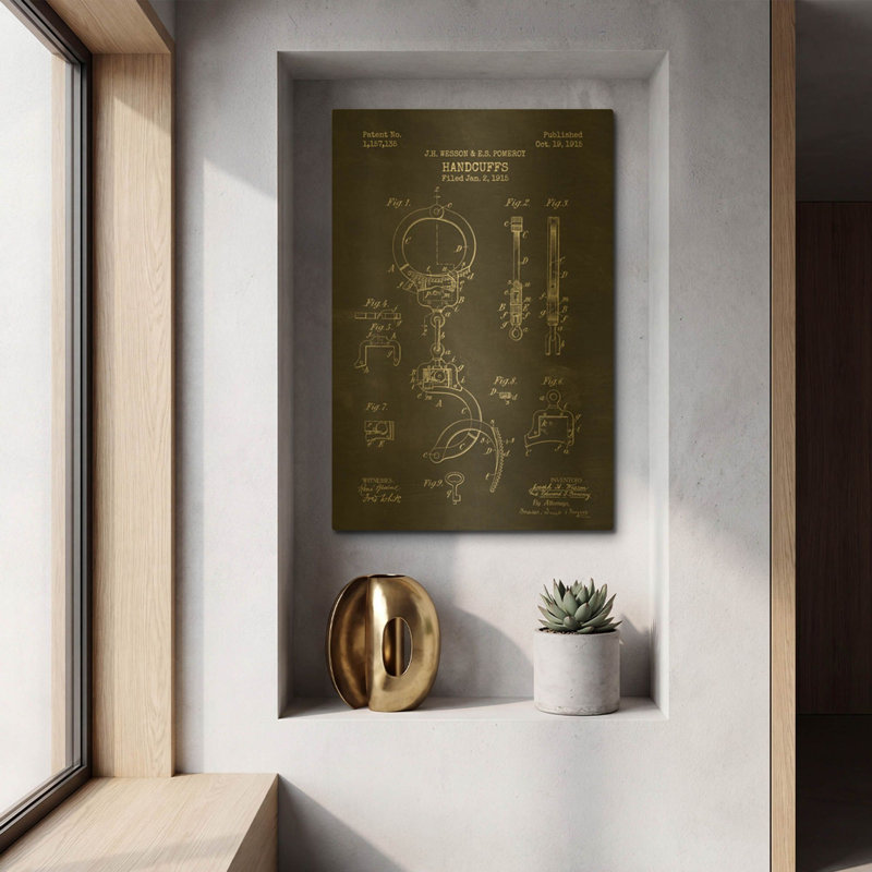 «Handcuff Blueprint Vernis Chalkboard» par Luxe, art mural en métal doré, 12 po x 16 po, 12 po x 16 po