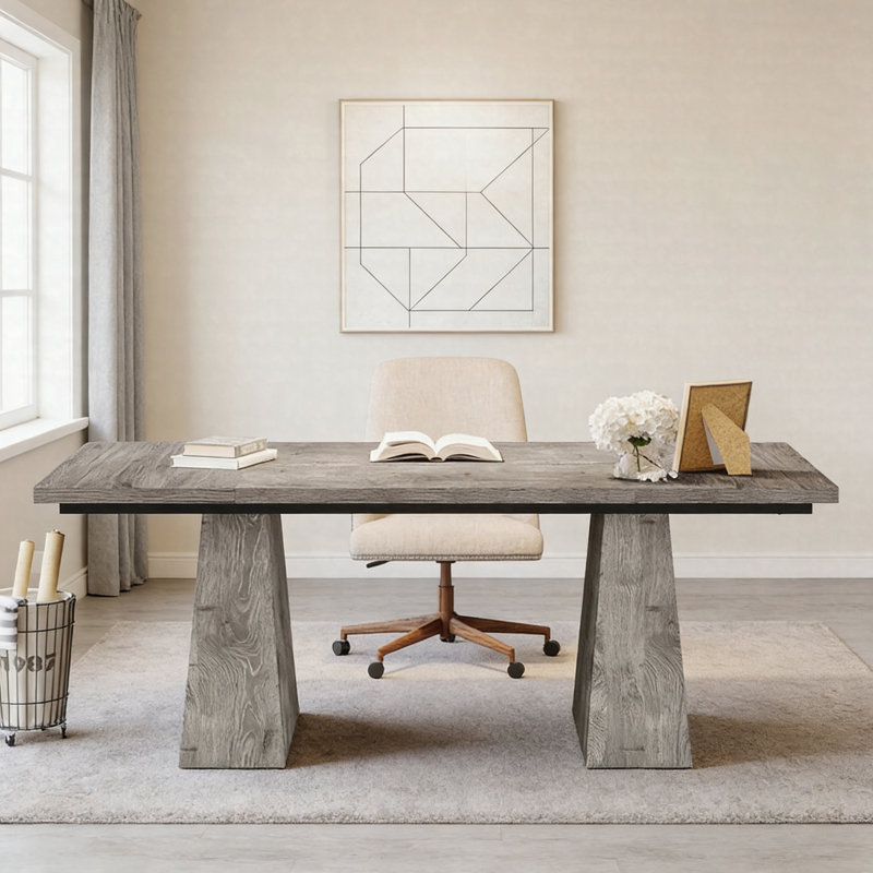 Bureau de direction 63 po - Bureau d'ordinateur moderne avec base à double piédestal, Gris
