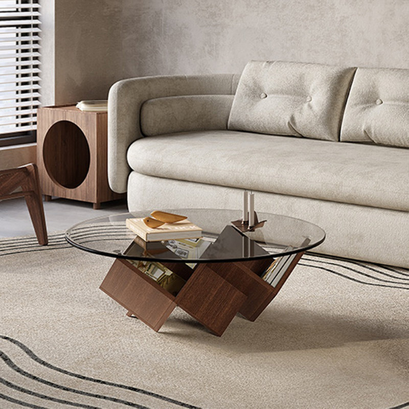 Round glass coffee table, 13.78" H x 39.37" L x 39.37" W