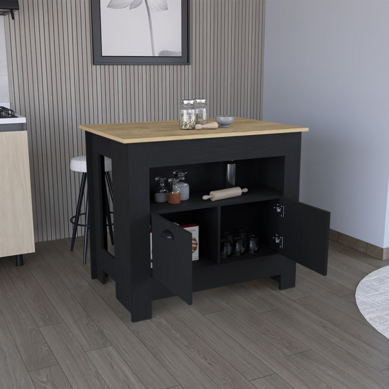 Armoire et étagère à deux portes pour îlot de cuisine Arlet, Noir, noir, noir, noir