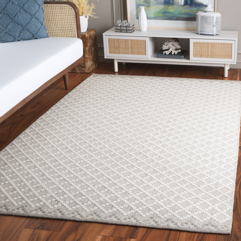Lunado Hand Woven Wool/Cotton Geometric Rug in Grey/Ivory, Rectangle 5' x 8'