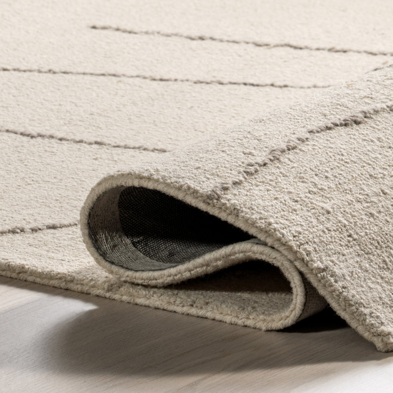 Handmade Cream Abstract Wool Tufted Rectangular Rug, 4' x 6'
