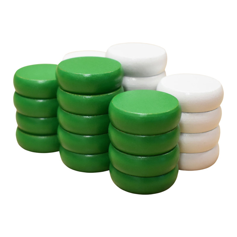 Disques Crokinole (petits disques - 1 1/8 pouce de diamètre (2,9 cm)), Vert/blanc