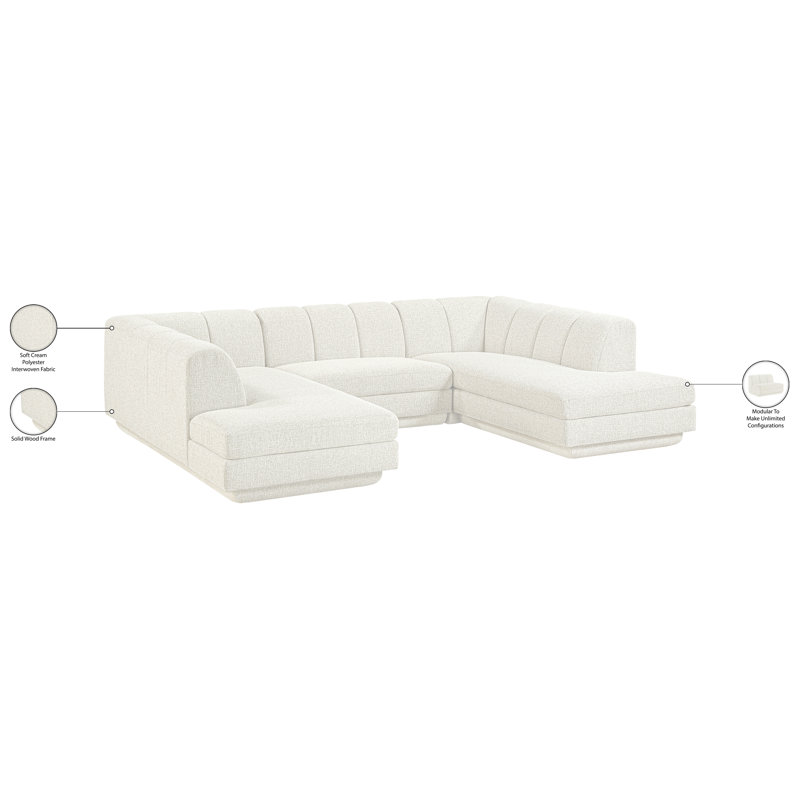 Tissu rembourré 3 pièces Landis Canapé modulaire modulaire, Tissu crème