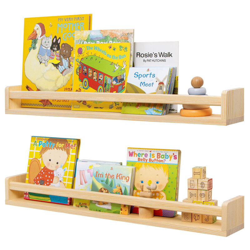 Tablette flottante en bois de pin 2 pièces Graviel, 4.5" H x 16.5" W x 4.7" D, Bois naturel