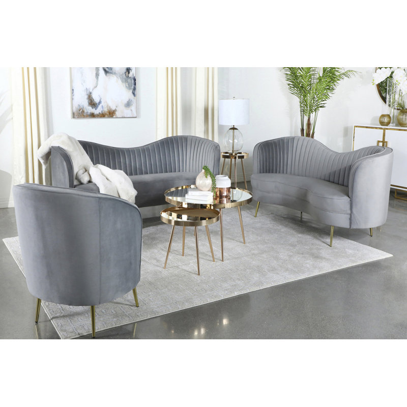 Ensemble de salon 3 pièces Jayceon, Velours gris