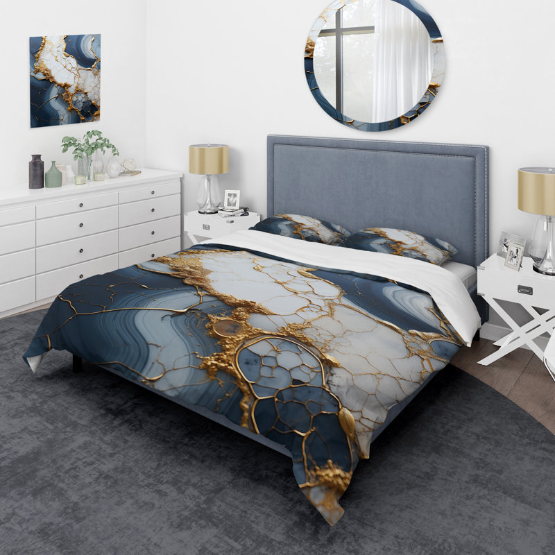 Ensemble de housse de couette or et bleu, Housse de couette pour très grand lit