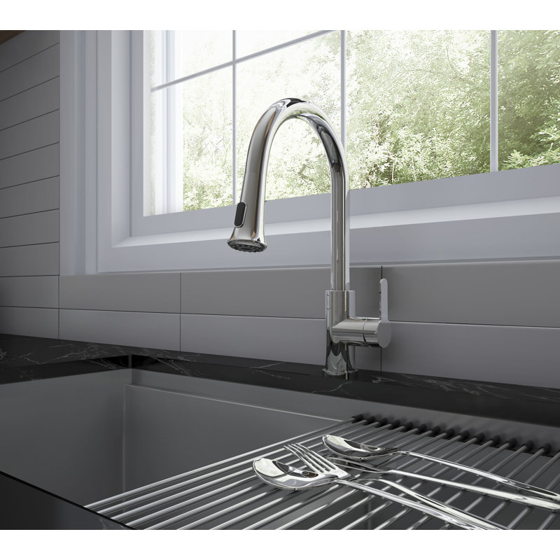 Chrome Single Handle Pull-Down Kitchen Faucet with Spray