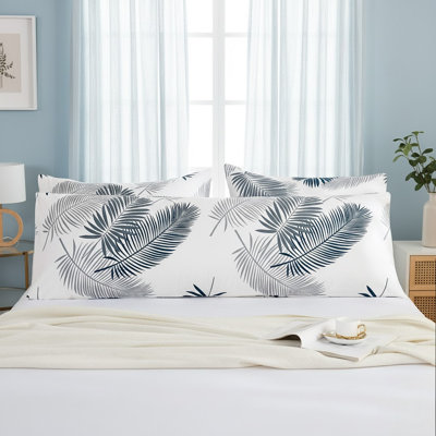 Body Pillowcase 100% Cotton Pillow Case, 1-Piece Navy Grey Palm Leaf Print, Soft Breathable Envelope Closure Pillow Cover(Body, 20"x54")