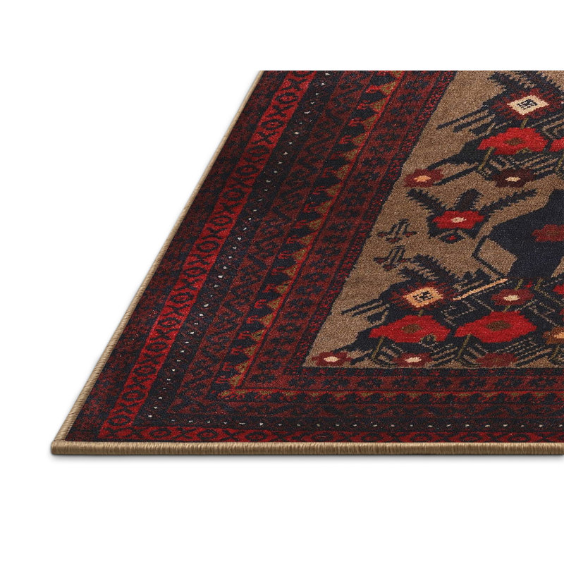 Tapis traditionnel bleu marine / rouge, Rectangle 8 pi x 10 pi