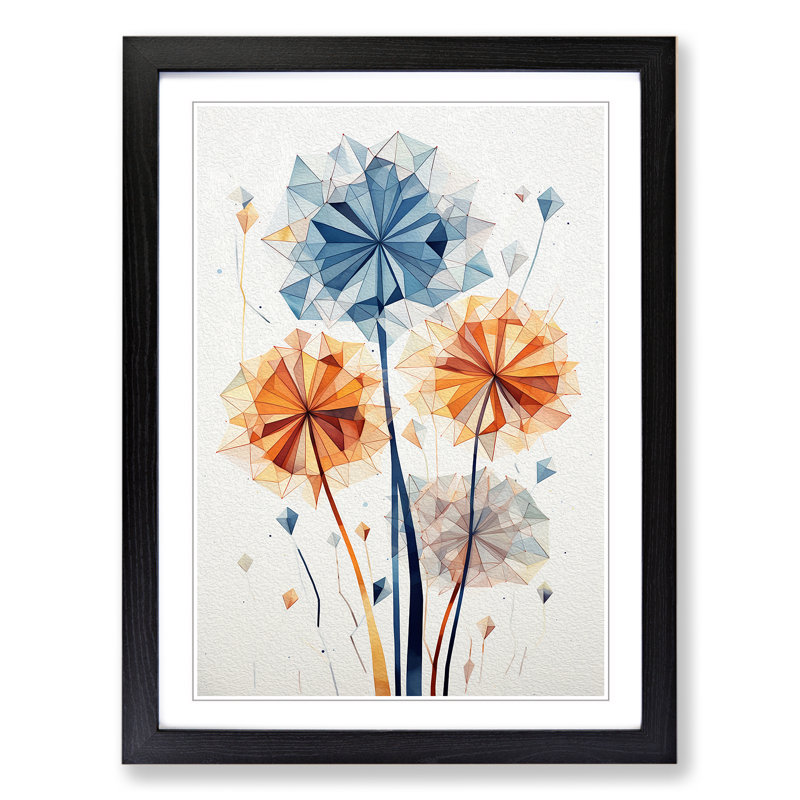 Dandelion Geometric - Single Picture Frame Print on Wood, Black, 34cm H x 25cm W x 2cm D