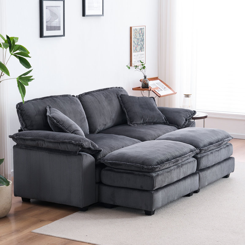 Ariaha 84.6'' Oversized Modular Combo Sofa with Ottoman, Grey Corduroy
