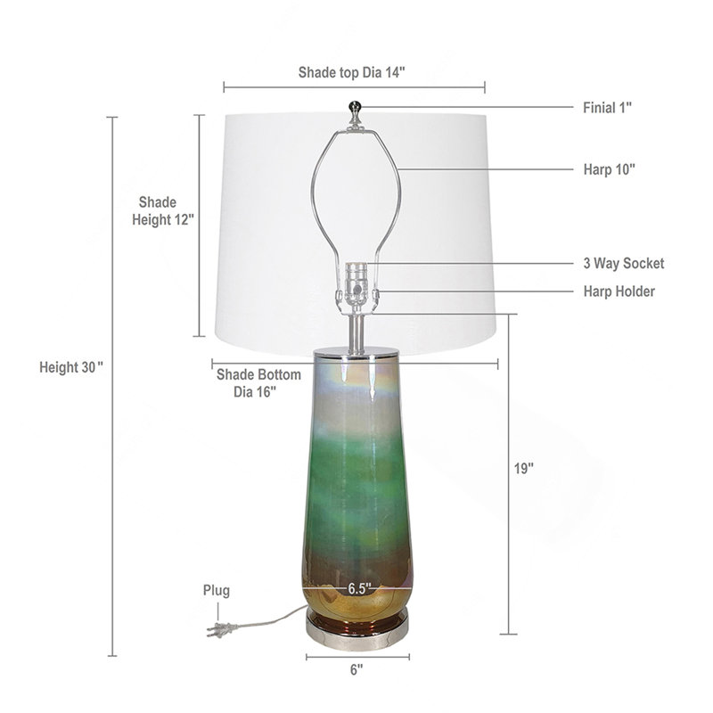 Lampe de table en verre D16x30 "
