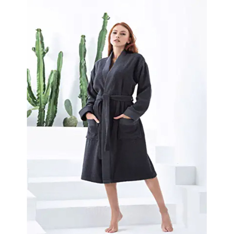 Peignoir de luxe pour femme SEYANTE - Kimono en coton éponge turc biologique certifié GOTS, Gris anthracite, S
