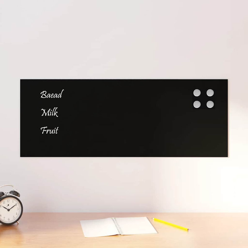 Wall-Mounted Magnetic Board Tempered Glass, Black, 30cm H x 80cm W