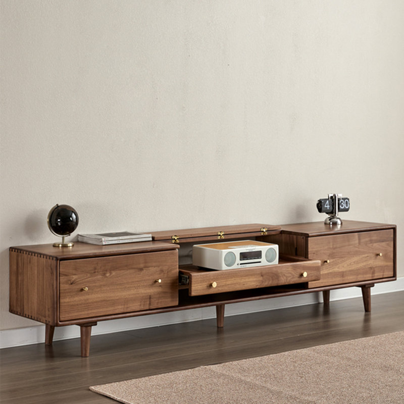  Meuble télé rétro en bois massif brun, 82.68"