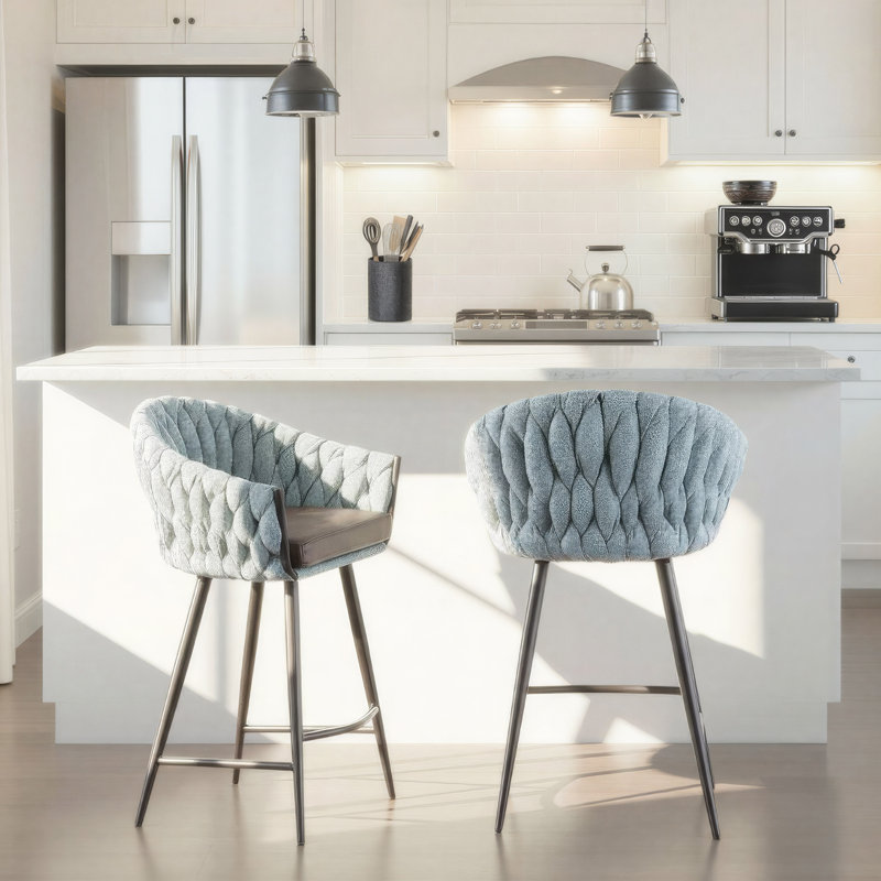Maddison Braided 26" Fixed-Height Counter Stool, Blue/Gray