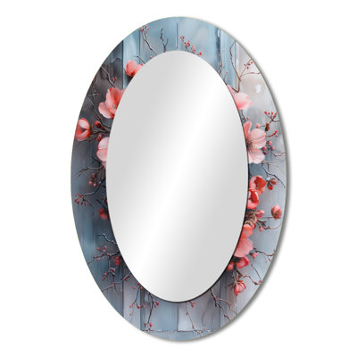 Pink White Whispers Of Spring Wreath II - Pink Oval Wall Mirror Decor