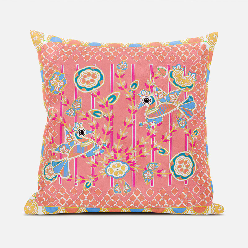 Housse et insert de coussin décoratif en polyester pour l'intérieur et l'extérieur, 26 po x 26 po, Pêche / bleu