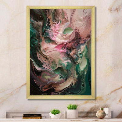 Rose et vert, monde intérieur de marbre IV - art mural abstrait géométrique