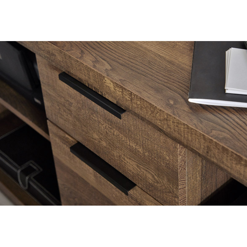Bureau de direction en L avec panneau de verre et armoire de rangement 55,83 "Beacon, Brun / noir