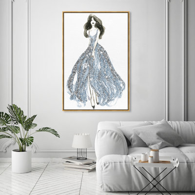 «Fashion and Glam Spring Elegance in Blue Dress», reproduction d'art sur toile