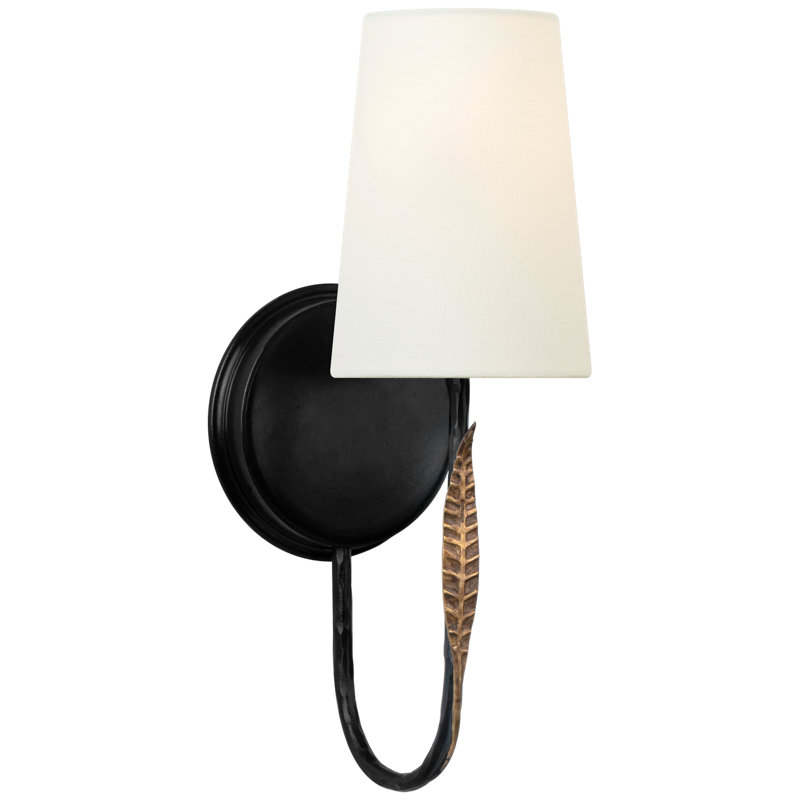 Kairos 14" Single Sconce in Aged Iron and Roman Bronze with Linen Shade